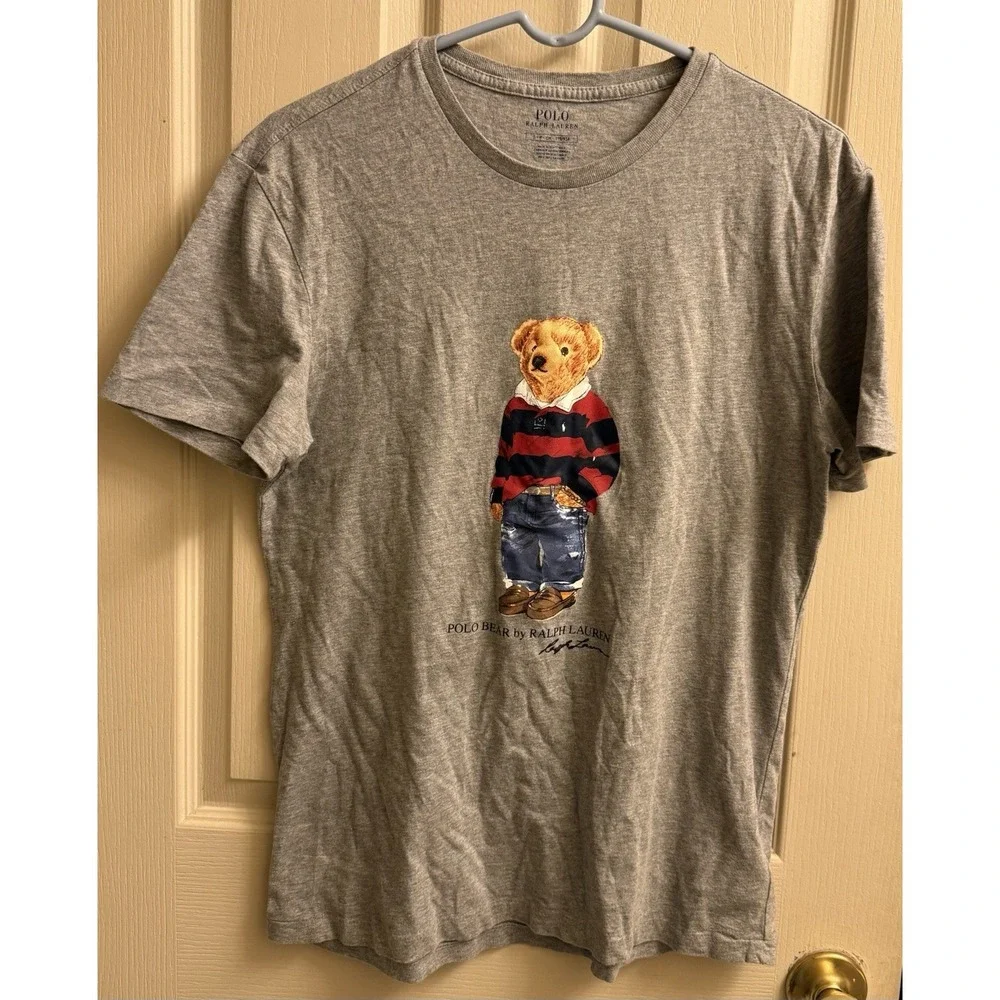 Polo Ralph Lauren Rugby Bear Short Sleeve Crew Neck Cotton T-Shirt Gray Small‎